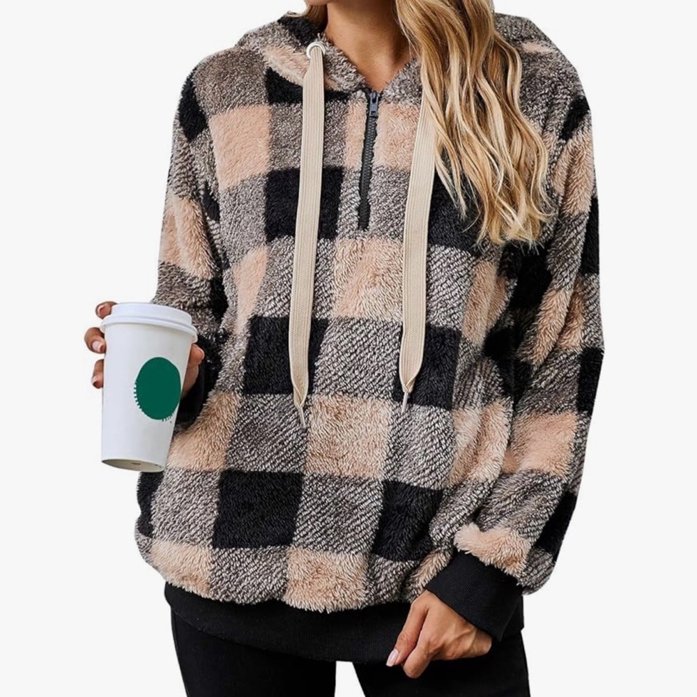 Women’s Fleece Hoodie Tie Dye Plaid Sherpa Pullover Oversized hoodie w/Pockets